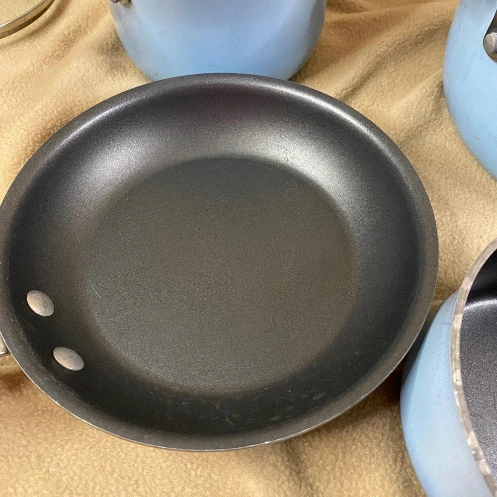 Rachael Ray Cookware Set 8pc Sky Blue Nonstick Porcelain Enamel Kitchen Pots GUC